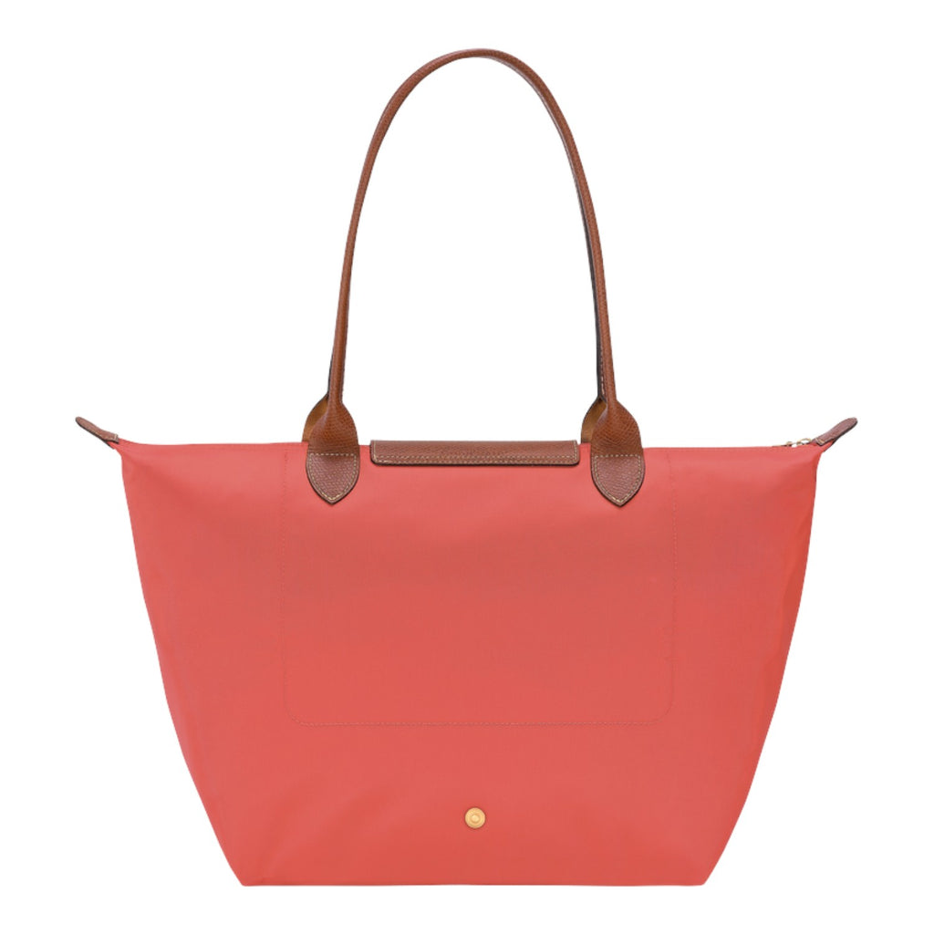 Lieblingstasche Longchamp Le Pliage large shoulder bag in coral pink nylon with brown leather handles