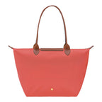 Lieblingstasche Longchamp Le Pliage large shoulder bag in coral pink nylon with brown leather handles