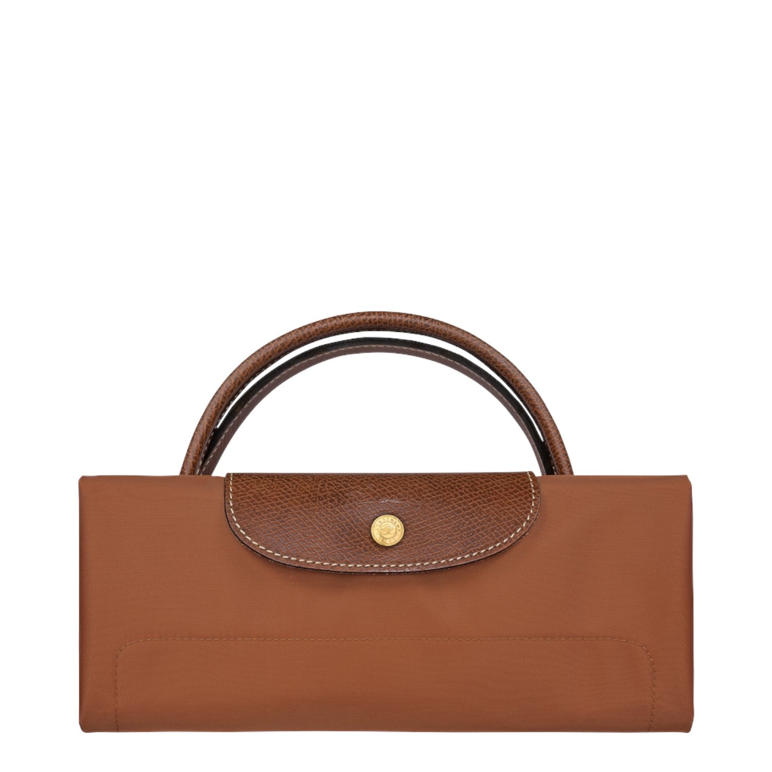 Lieblingstasche Longchamp Le Pliage travel bag folded in brown nylon with leather trim and gold snap button