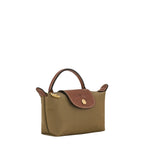 Lieblingstasche Longchamp Le Pliage Pochette in khaki nylon with brown leather flap and gold hardware