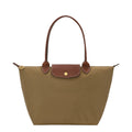 Lieblingstasche Longchamp Le Pliage medium shoulder bag in khaki nylon with brown leather trim and gold hardware