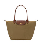 Lieblingstasche Longchamp Le Pliage medium shoulder bag in khaki nylon with brown leather trim and gold hardware