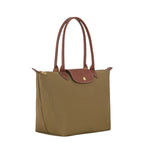 Lieblingstasche Longchamp Le Pliage medium shoulder bag in khaki nylon with brown leather handles and flap