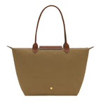 Lieblingstasche Longchamp Le Pliage large shoulder bag in khaki nylon with brown leather handles and gold snap button