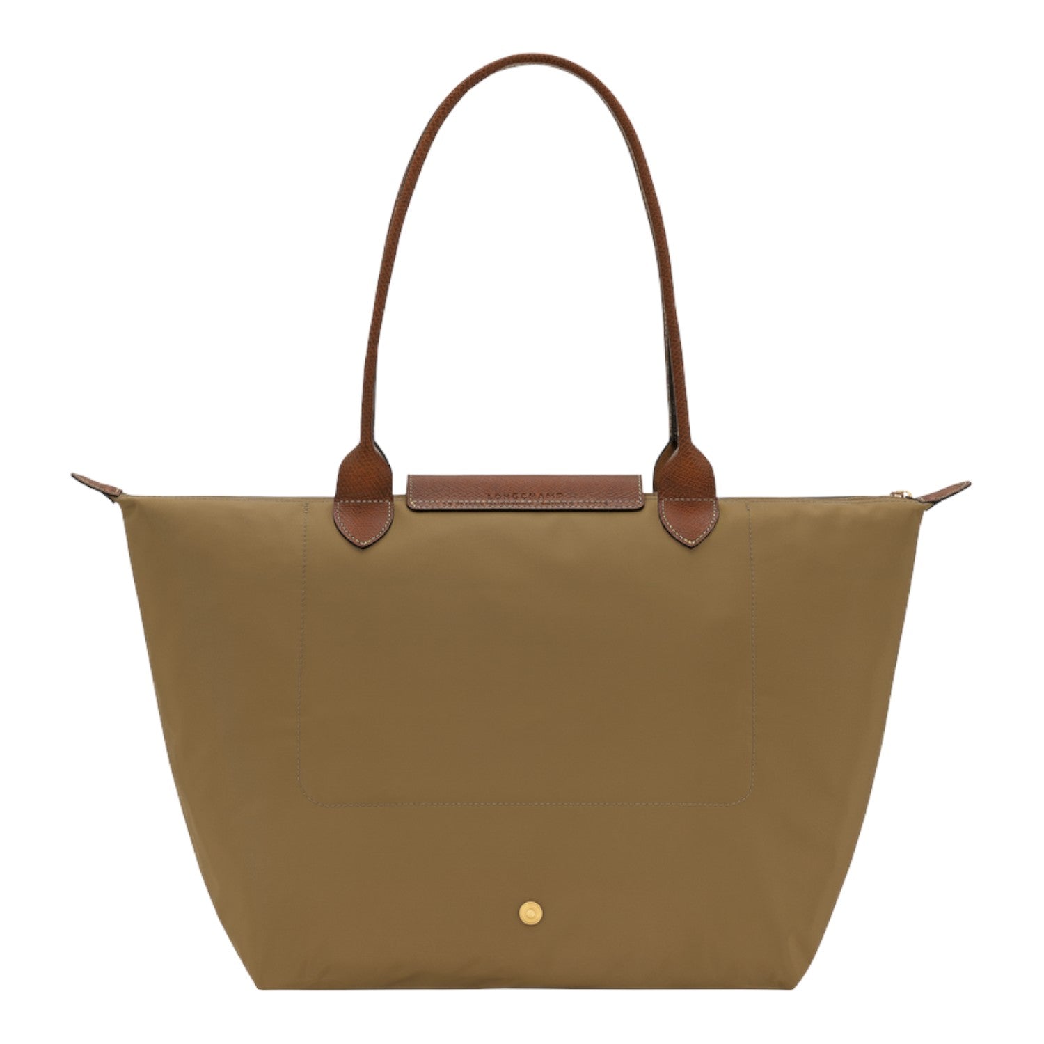 Lieblingstasche Longchamp Le Pliage large shoulder bag in khaki nylon with brown leather handles and gold snap button