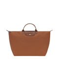 Lieblingstasche Longchamp Le Pliage large travel bag in brown nylon with leather handles and gold snap button closure