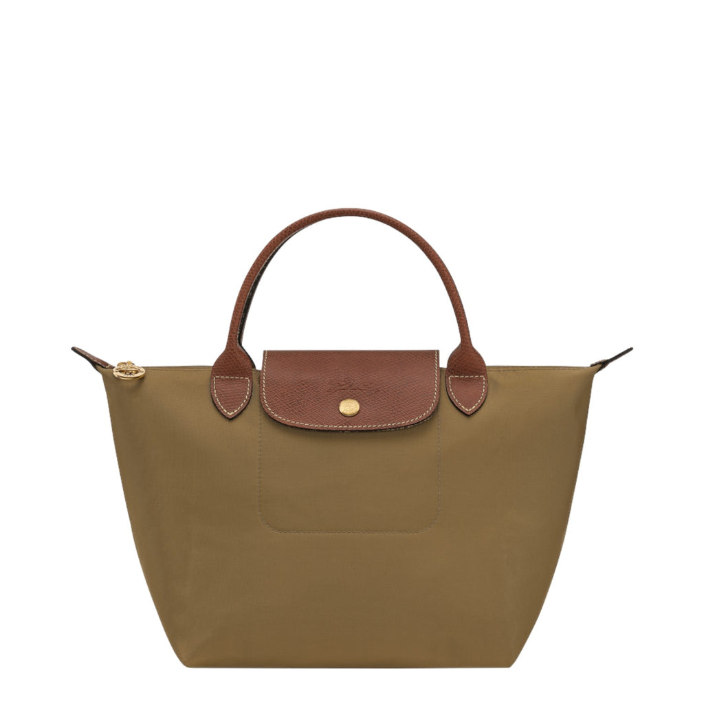 Lieblingstasche Longchamp Le Pliage small handbag in olive green nylon with brown leather handles and gold hardware