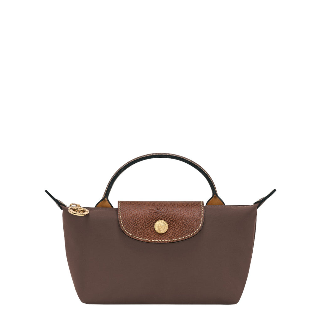 Lieblingstasche Longchamp Le Pliage Pochette in brown nylon with leather flap and gold-tone hardware
