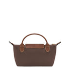 Lieblingstasche Longchamp Le Pliage Pochette in taupe nylon with brown leather handle and flap