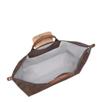 Lieblingstasche Longchamp Le Pliage XL travel bag interior view showing brown nylon and leather handles