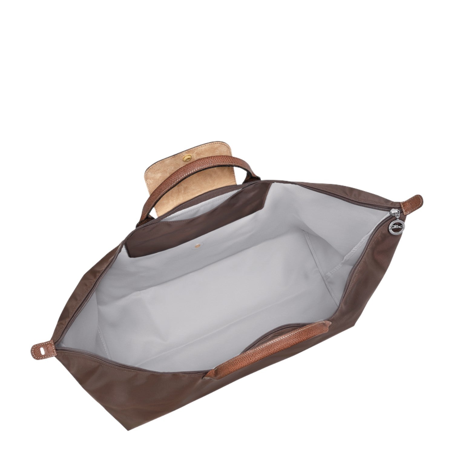 Lieblingstasche Longchamp Le Pliage XL travel bag interior view showing brown nylon and leather handles