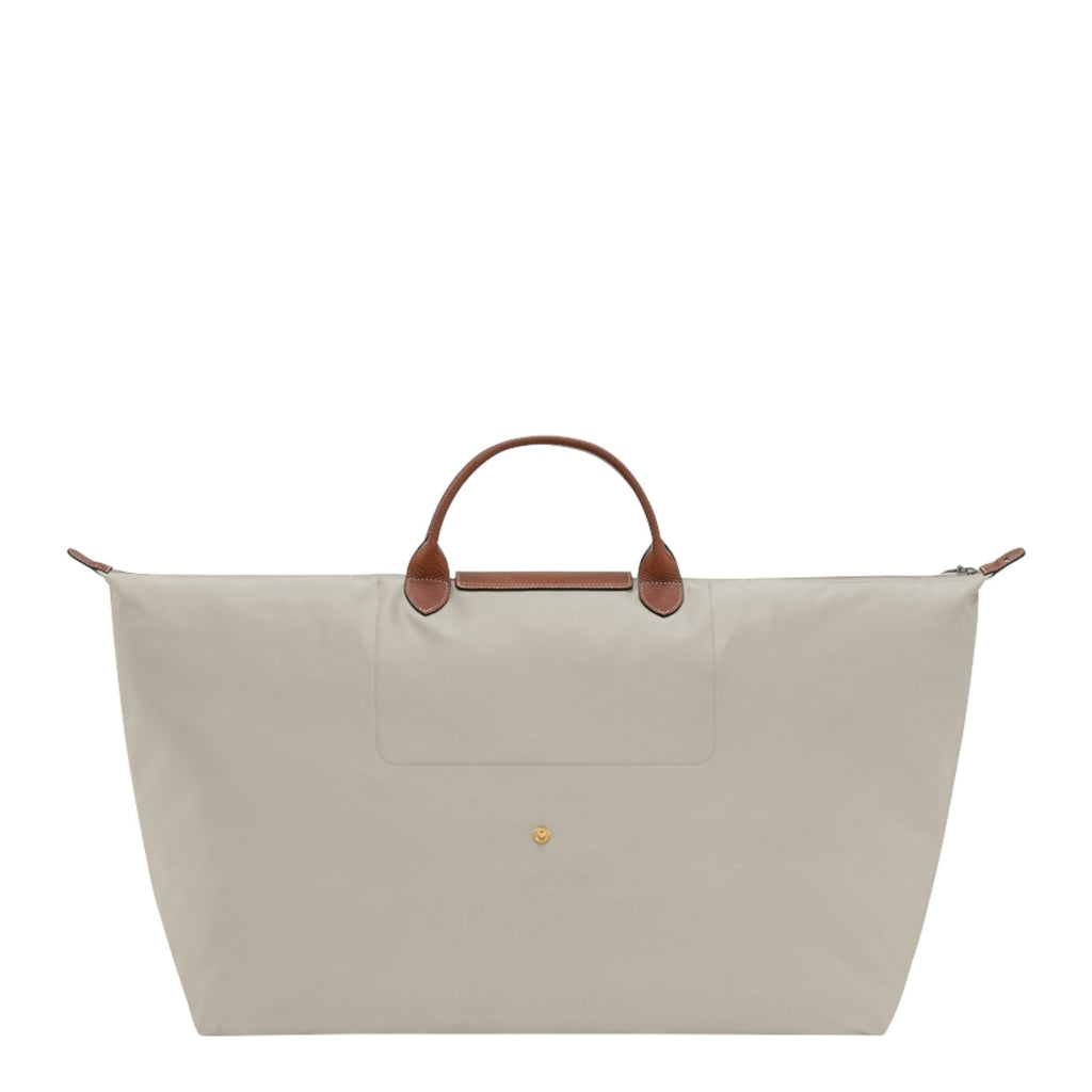 Lieblingstasche Longchamp Le Pliage XL travel bag in beige nylon with brown leather handles and gold snap button