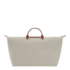 Lieblingstasche Longchamp Le Pliage XL travel bag in beige nylon with brown leather handles and gold snap button