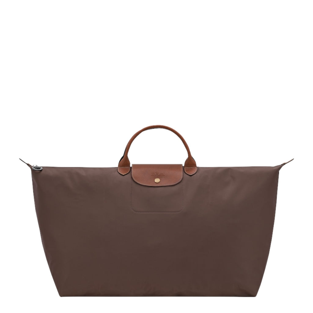Lieblingstasche Longchamp Le Pliage XL travel bag in brown nylon with tan leather handles and flap closure