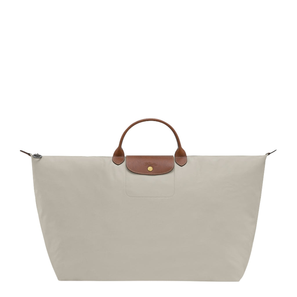 Lieblingstasche Longchamp Le Pliage XL travel bag in beige nylon with brown leather handles and flap