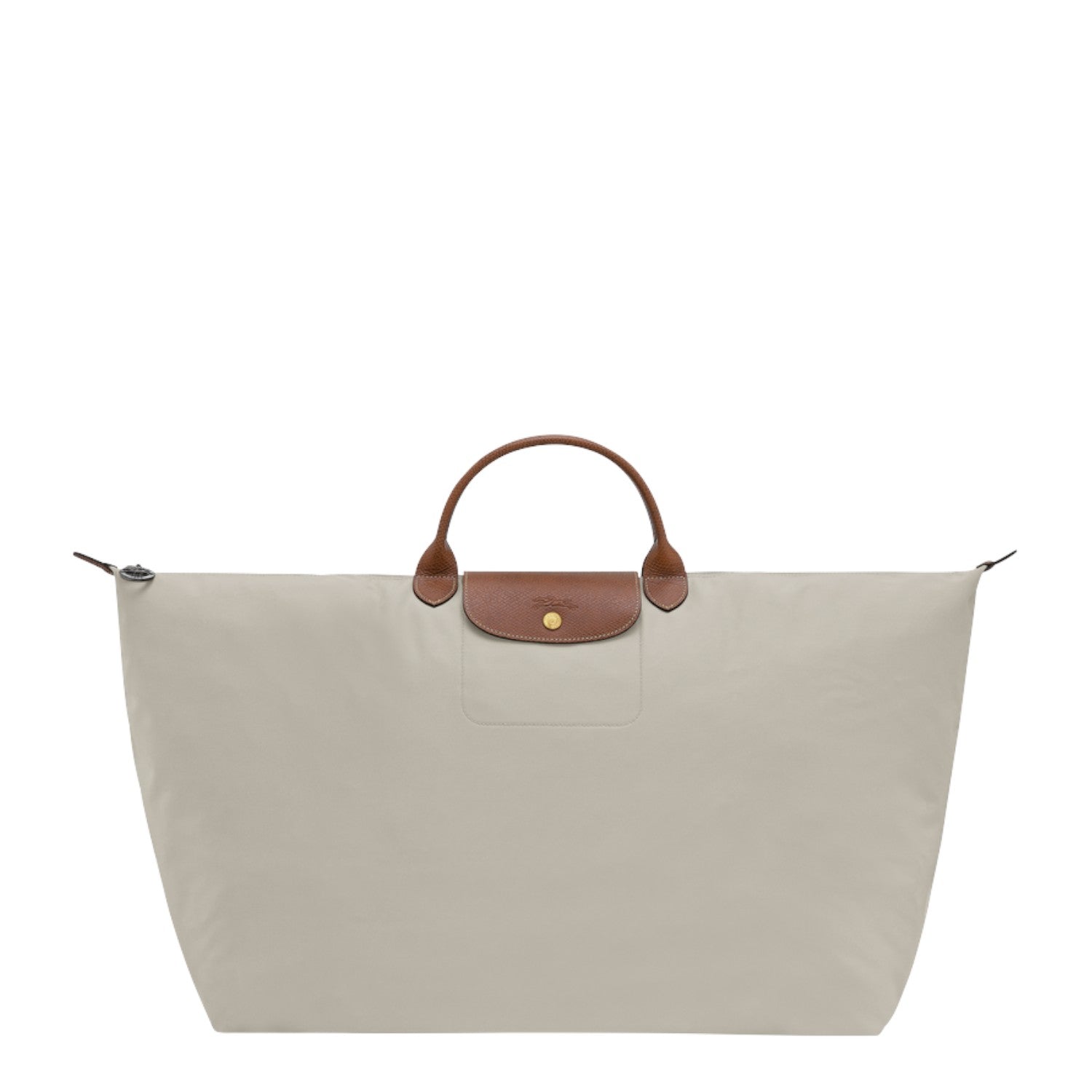 Lieblingstasche Longchamp Le Pliage XL travel bag in beige nylon with brown leather handles and flap