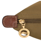Lieblingstasche Longchamp Le Pliage handbag in olive green nylon with brown leather trim and gold logo zipper pull