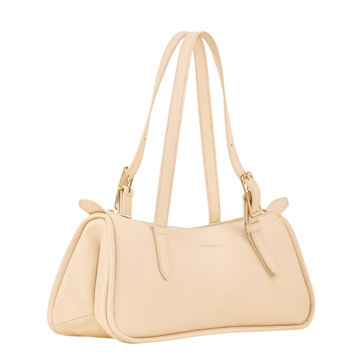 Lieblingstasche Looong shoulder bag in cream leather with adjustable buckle straps and a sleek horizontal silhouette.