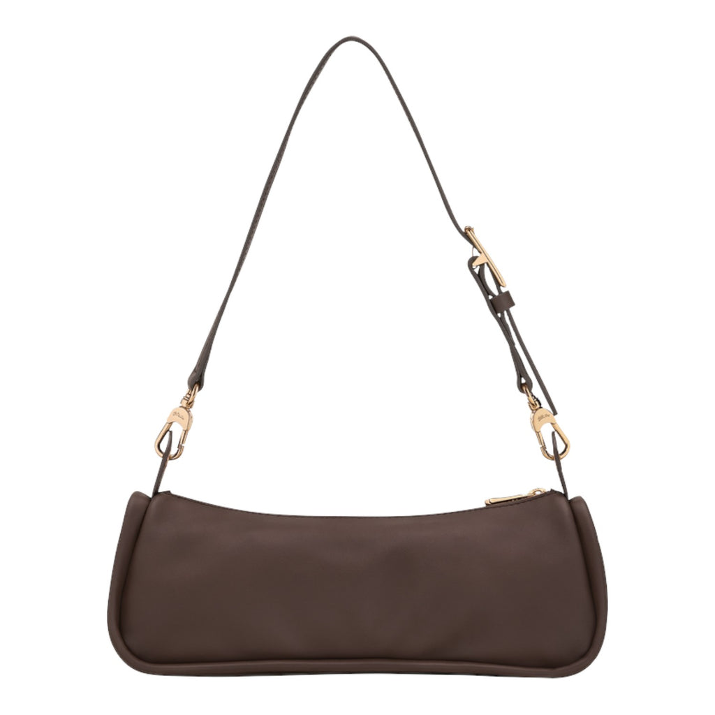 Lieblingstasche Looong Schultertasche S in dark brown with gold-tone hardware and an adjustable shoulder strap.