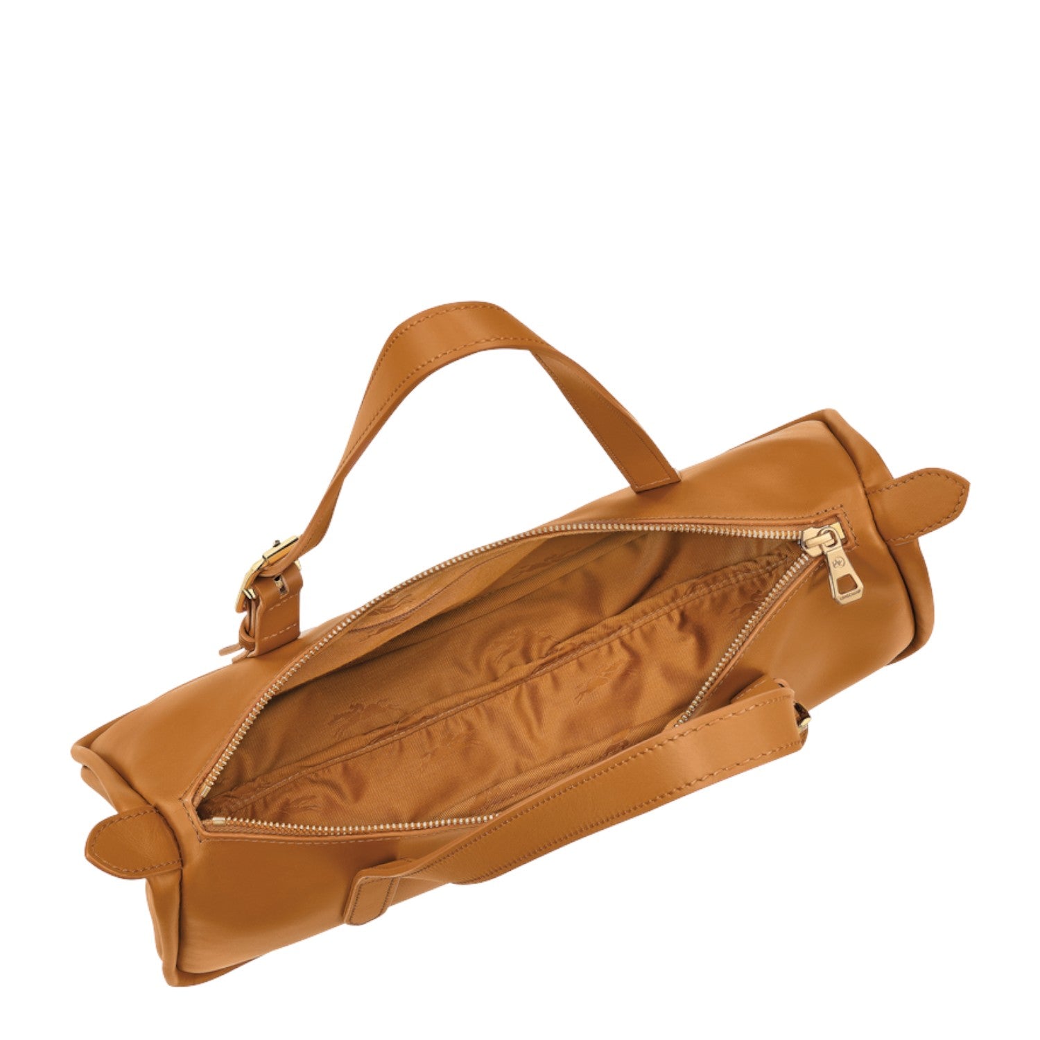 Lieblingstasche Looong tan leather shoulder bag with gold zipper and fabric interior lining