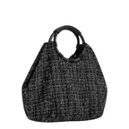 Lieblingstasche Loopbag Hobo in black and white textured fabric with a round black handle