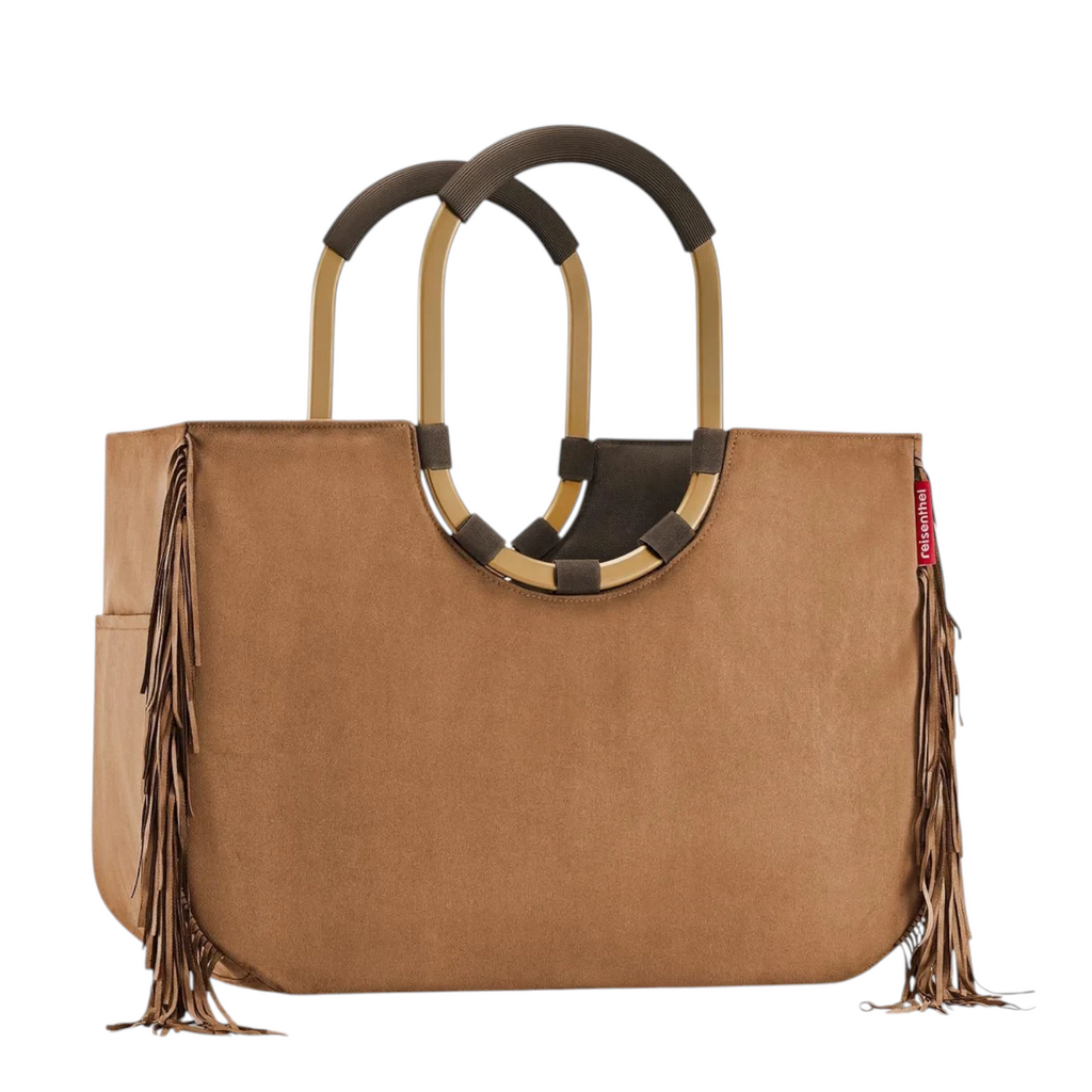 Lieblingstasche Loopshopper L brown suede tote bag with fringe detailing and gold-tone circular handles