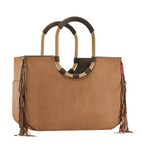 Lieblingstasche Loopshopper L brown suede tote bag with fringe detailing and gold-tone circular handles