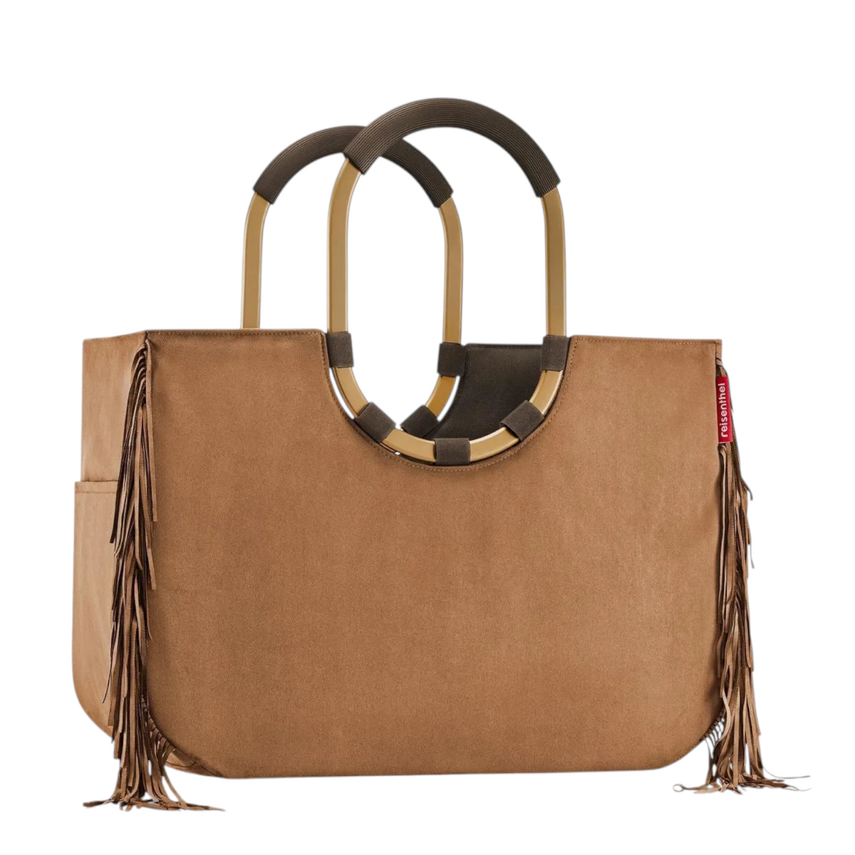 Lieblingstasche Loopshopper L brown suede tote bag with fringe detailing and gold-tone circular handles