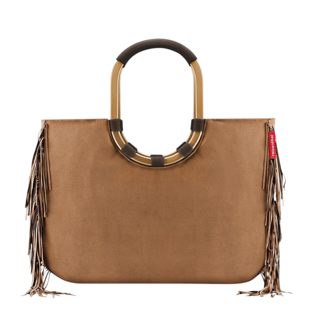 Lieblingstasche Loopshopper L brown suede tote bag with fringe details and gold-tone metal handles