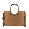 Lieblingstasche Loopshopper L brown suede tote bag with fringe details and gold-tone metal handles
