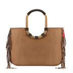 Lieblingstasche Loopshopper L brown suede tote bag with fringe details and gold-tone metal handles