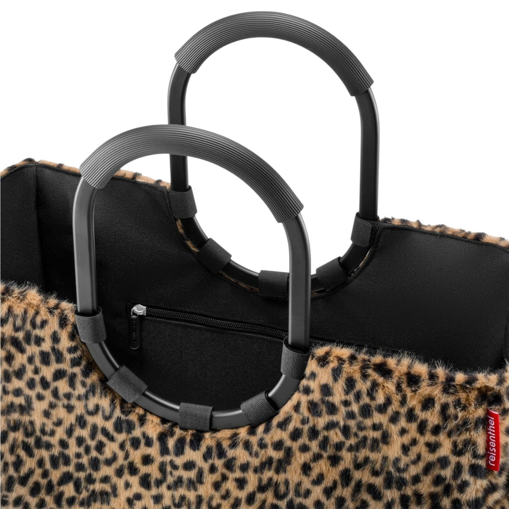 Lieblingstasche Loopshopper L shopping bag in leopard print faux fur with black padded circular handles
