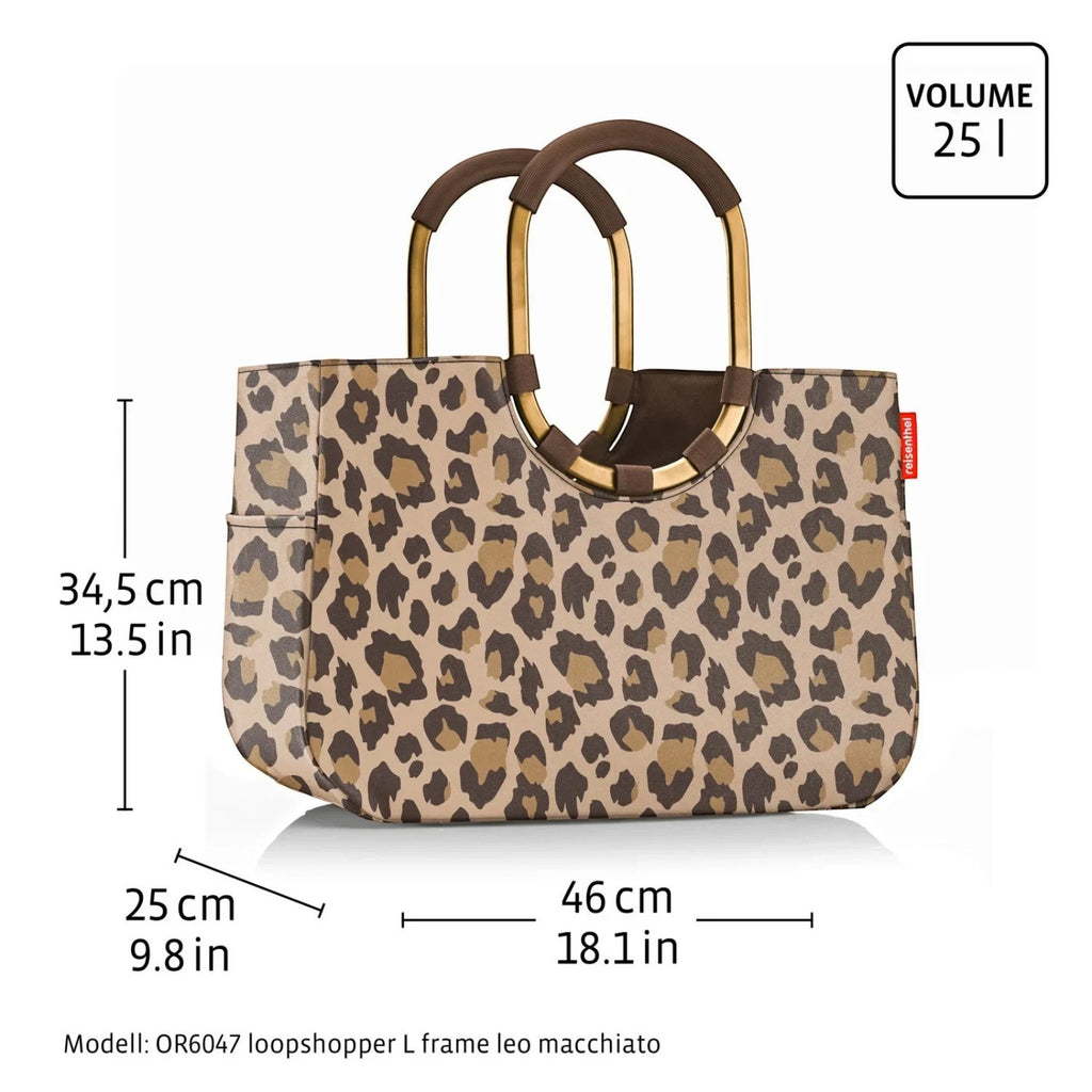 Lieblingstasche Loopshopper L tote bag in leopard print with gold-tone metal handles and 25L capacity