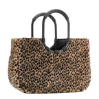 Lieblingstasche Loopshopper L tote bag in a brown and black leopard print faux fur with black circular handles.