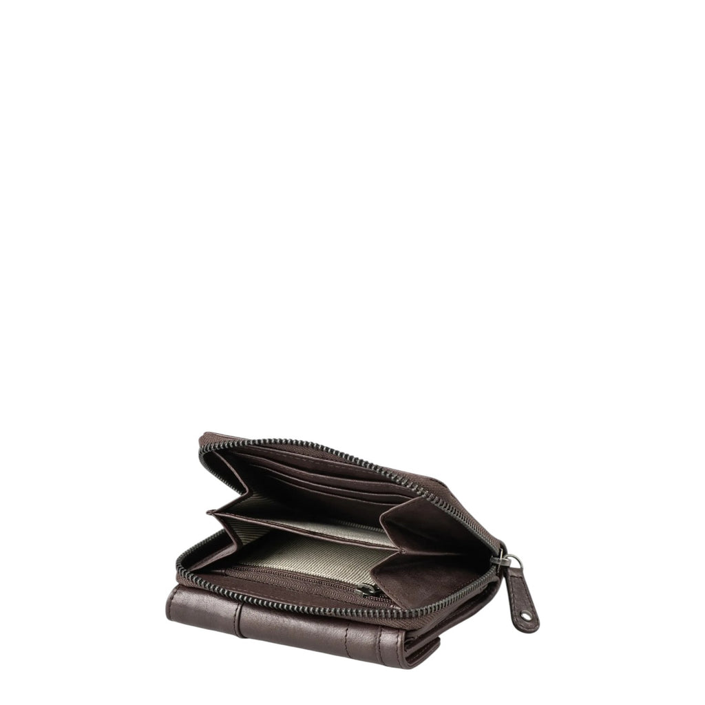 Lieblingstasche Lotta dark brown leather wallet with open zipper compartment and striped interior lining
