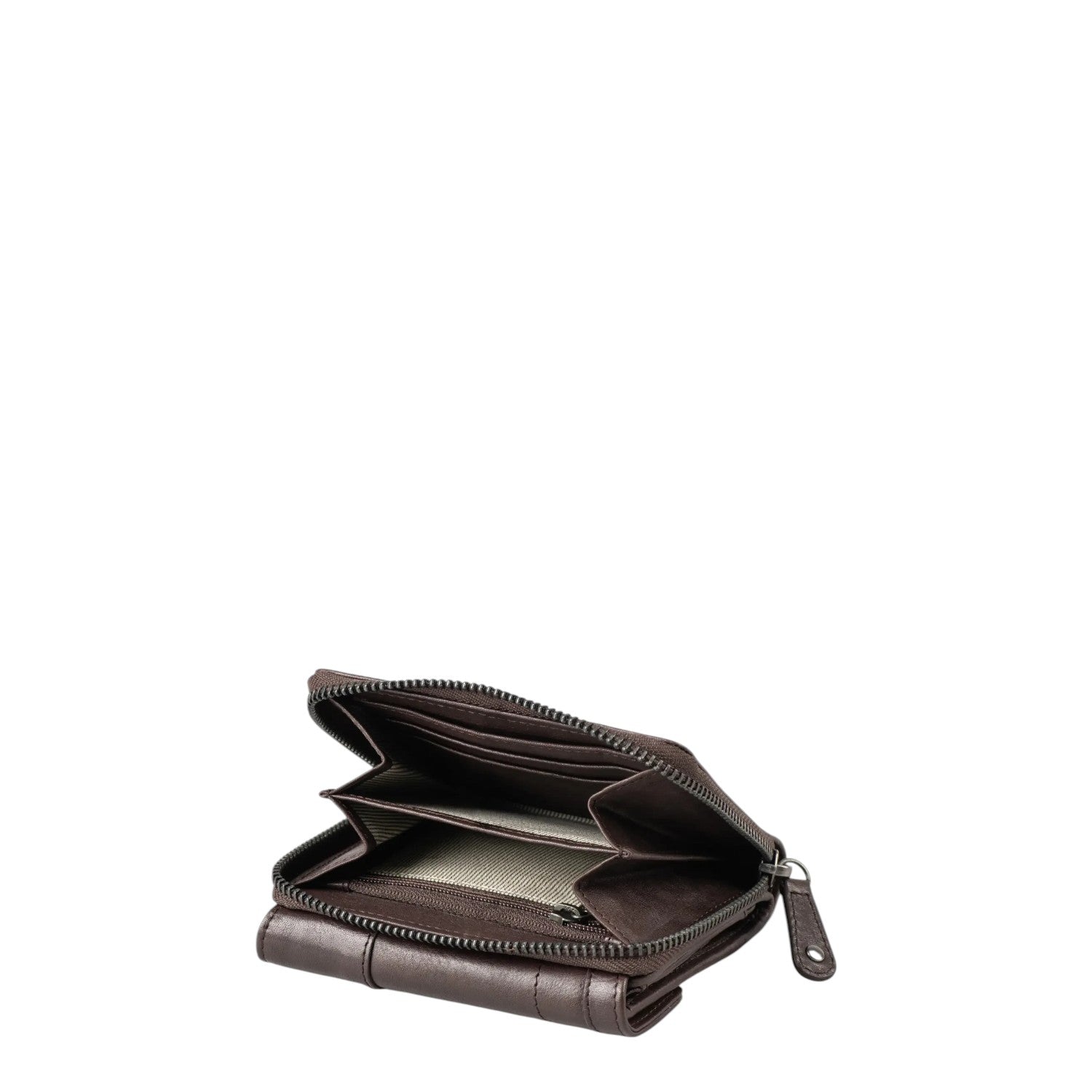 Lieblingstasche Lotta dark brown leather wallet with open zipper compartment and striped interior lining