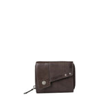 Lieblingstasche Lotta dark brown leather wallet with a fold-over flap, snap button closure, and silver hardware.