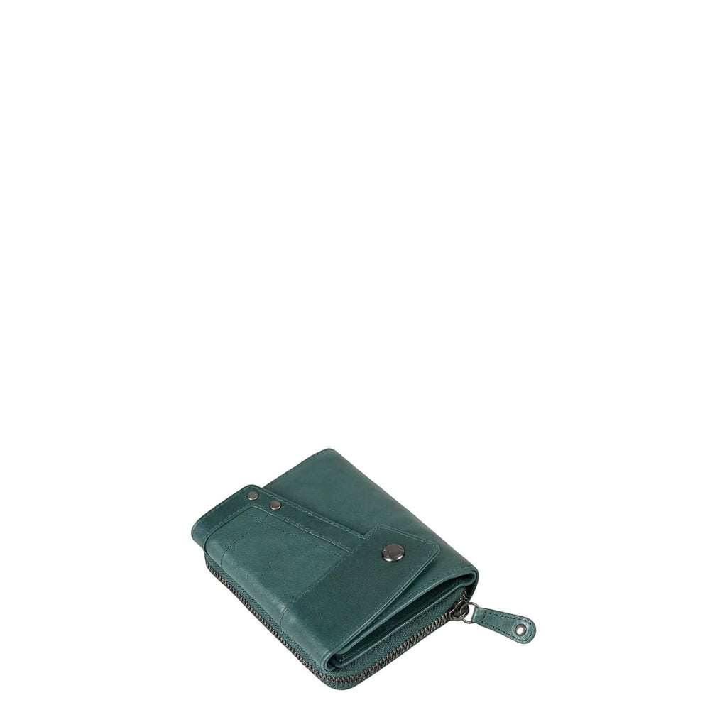Lieblingstasche Lotta wallet in dark green leather with a snap button closure and zip around detail