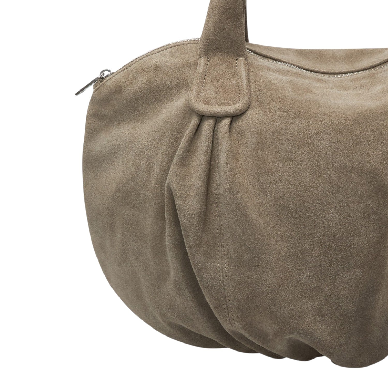 Lieblingstasche Lucy Shopper M bag in taupe suede leather with gathered detailing and a silver zipper closure