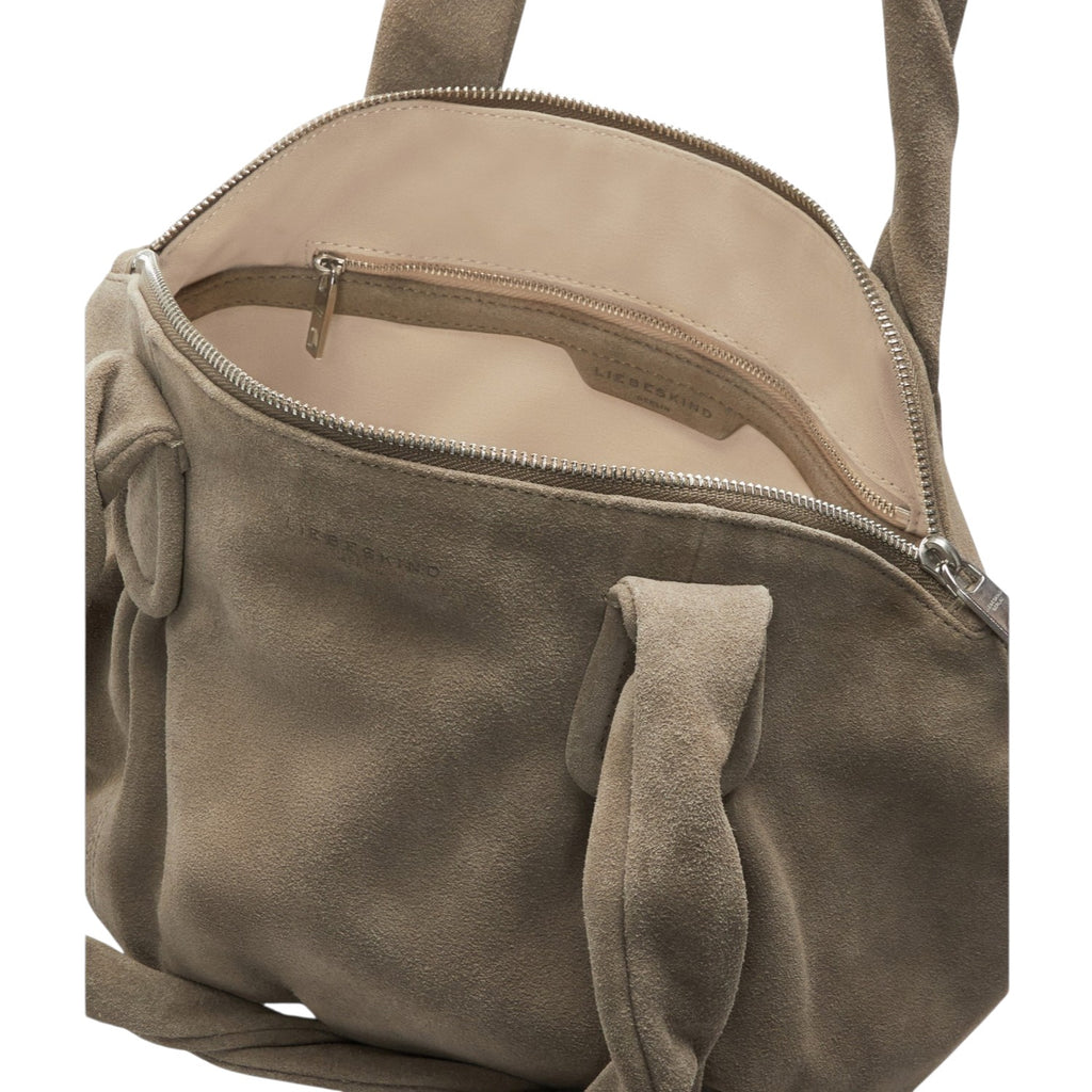 Lieblingstasche Lucy Shopper S in taupe suede leather with a zippered main compartment and interior pocket