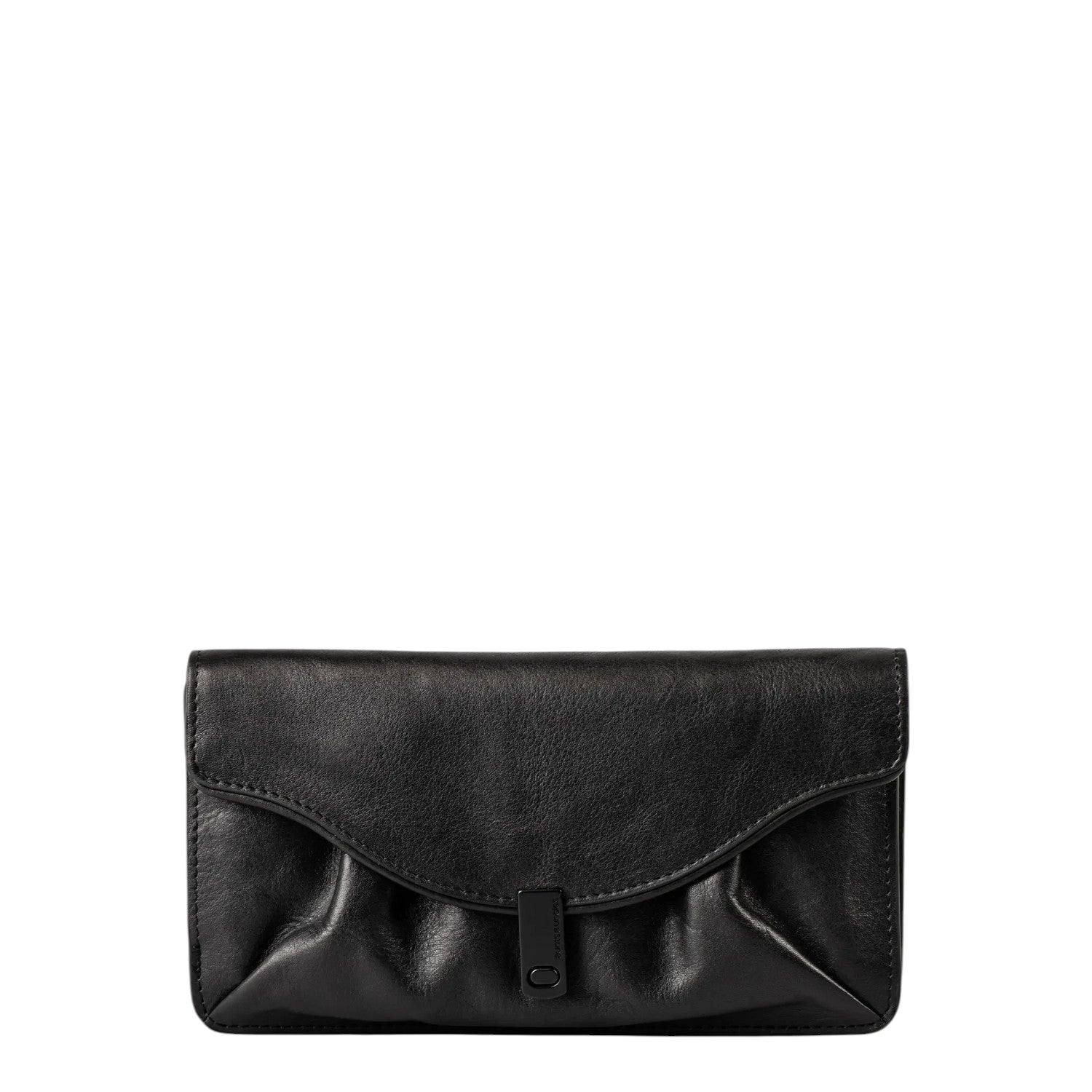 Lieblingstasche Mabel black leather clutch bag with a soft gathered design and a sleek magnetic front closure