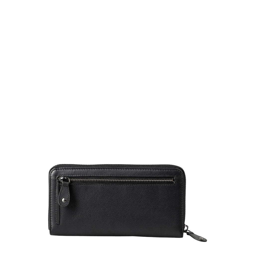 Lieblingstasche Maple black leather wallet with a secure zip-around closure and an exterior zippered pocket.