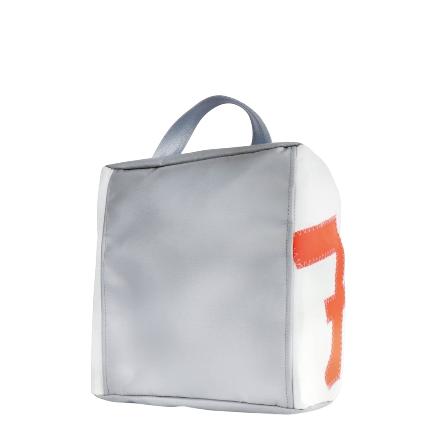 Lieblingstasche Matrose XL bag in grey and white with a prominent orange number seven detail and top carry handle