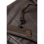 Lieblingstasche Matsuyama backpack detail showing brown fabric straps and a black plastic side release buckle