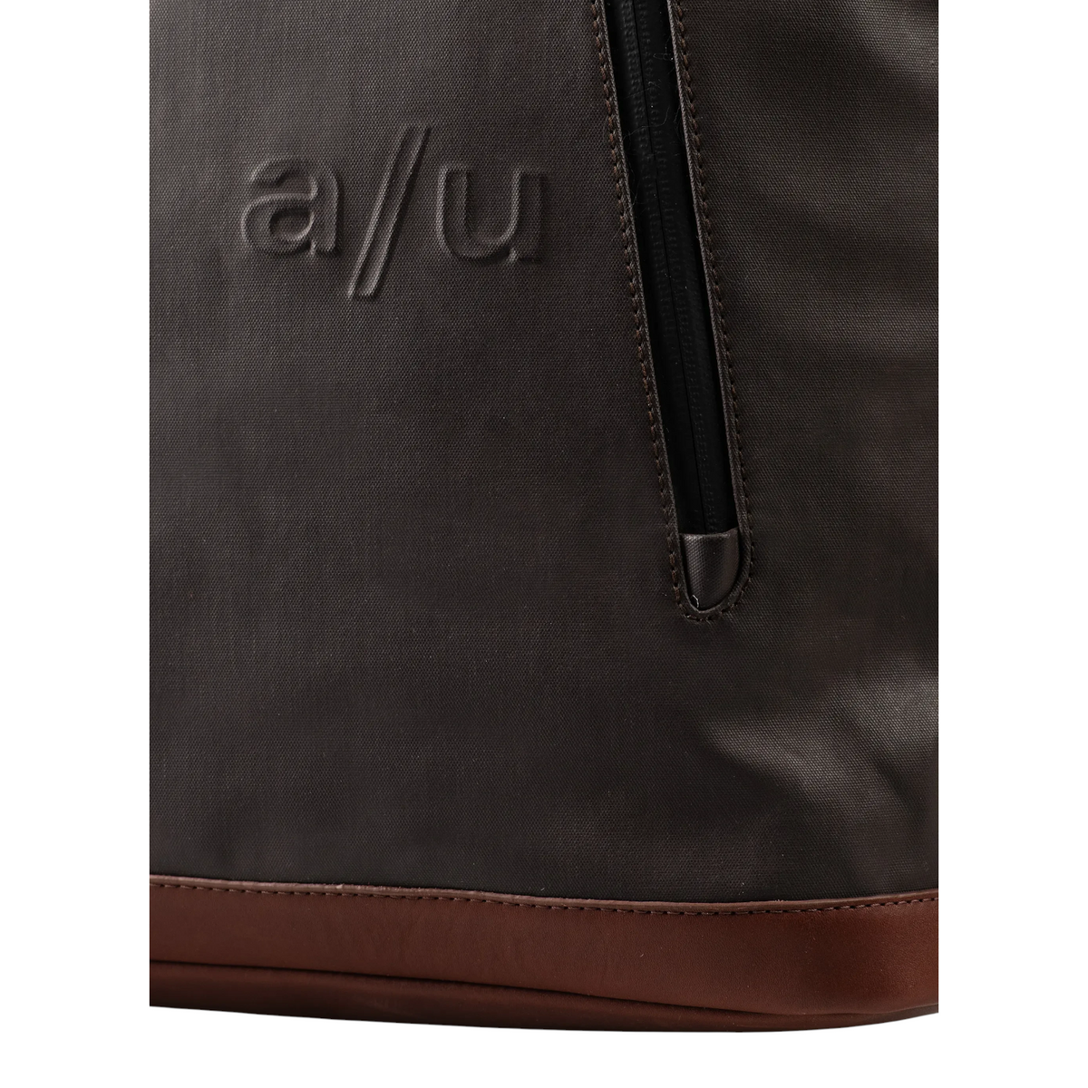 Lieblingstasche Matsuyama dark brown backpack with embossed a/u logo and vertical zippered pocket detail