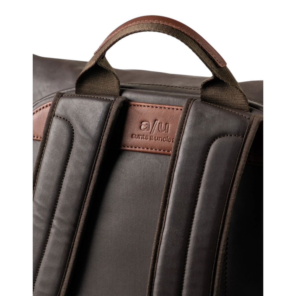 Lieblingstasche Matsuyama backpack featuring dark brown fabric, leather accents, and padded shoulder straps