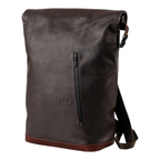 Lieblingstasche Matsuyama dark brown rolltop backpack with a front zipper pocket and embossed logo