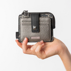 Lieblingstasche metallic silver and black textured leather purse with card slots and a snap button closure