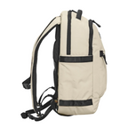 Lieblingstasche Midi20 beige city backpack with black accents, side view showing padded straps and laptop compartment