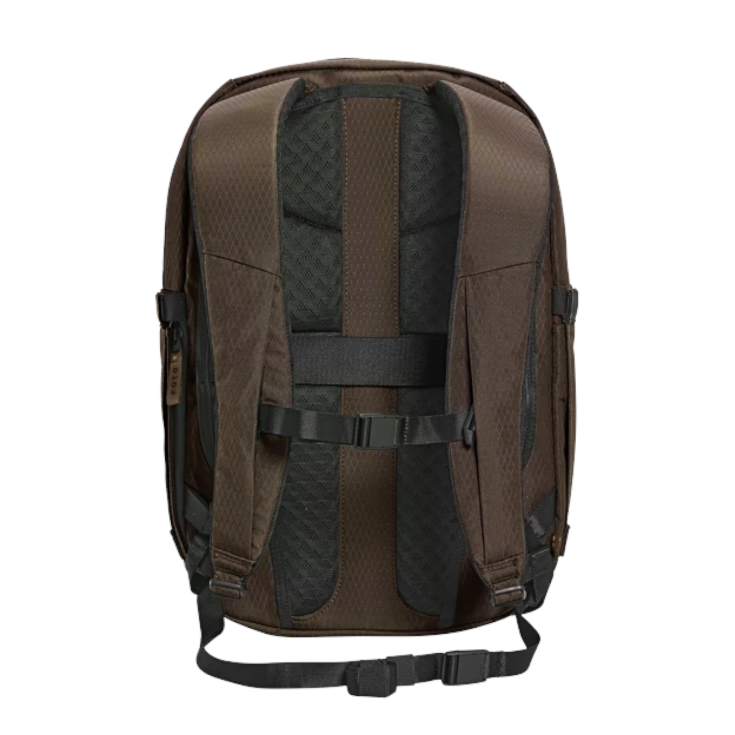 Lieblingstasche eoto Midi20 brown city backpack showing padded shoulder straps and breathable back panel